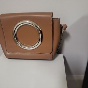 Persaman New York Made In Italy Brown Crossbody Bag with Silver Ring Accent